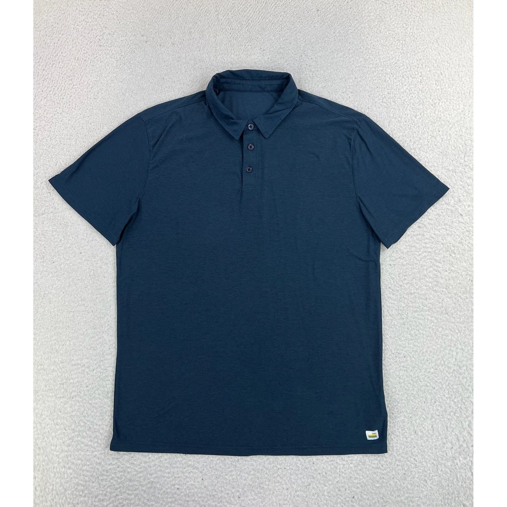 Vuori Strato Tech Polo Shirt Mens Large Blue Solid Stretch Jersey Knit Casual